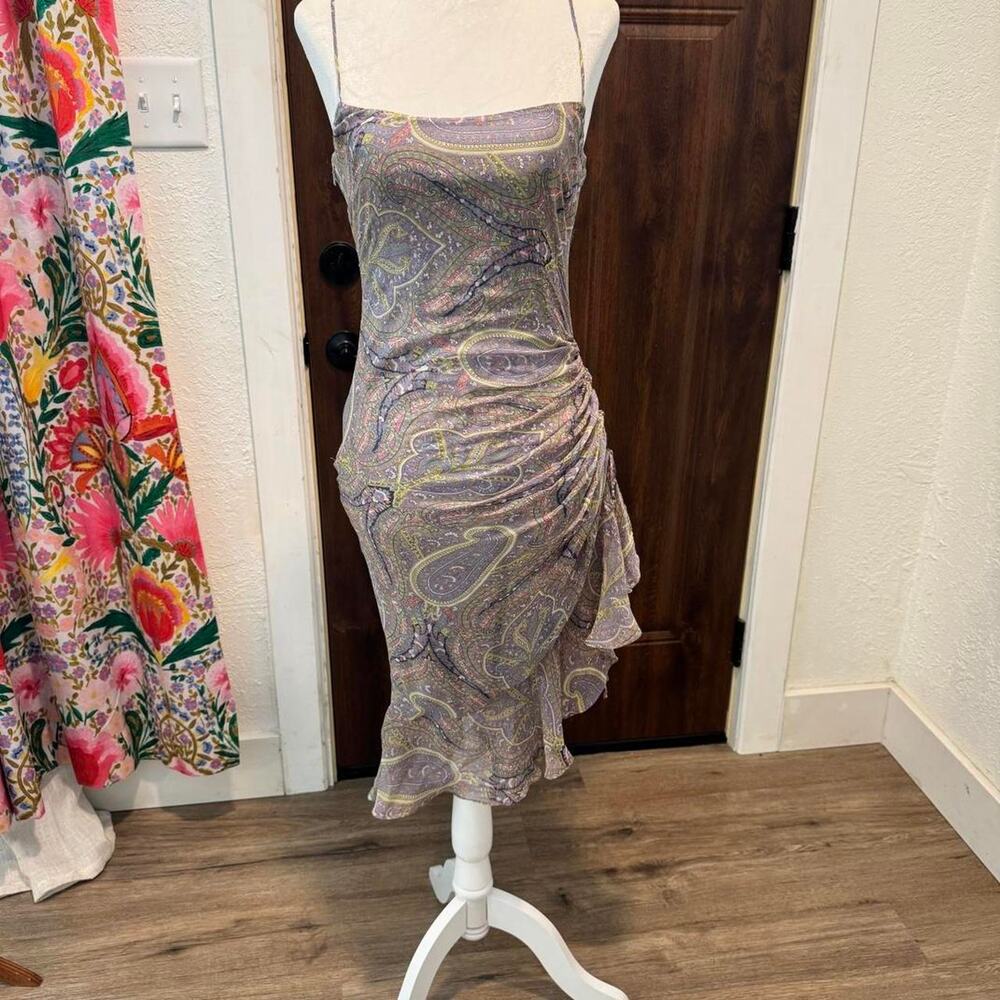 BCBG Maxazria paisley print midi dress Ruffles SZ 6